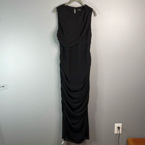 Abercrombie & Fitch NWT Draped Sheer Waist Maxi Dress Black High Neck Crepe M - Picture 13 of 13